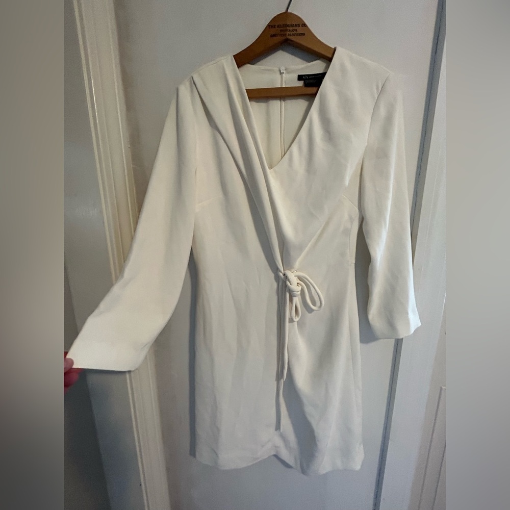 Armani Exchange size 8 dress with long sleeves and tie detail.
